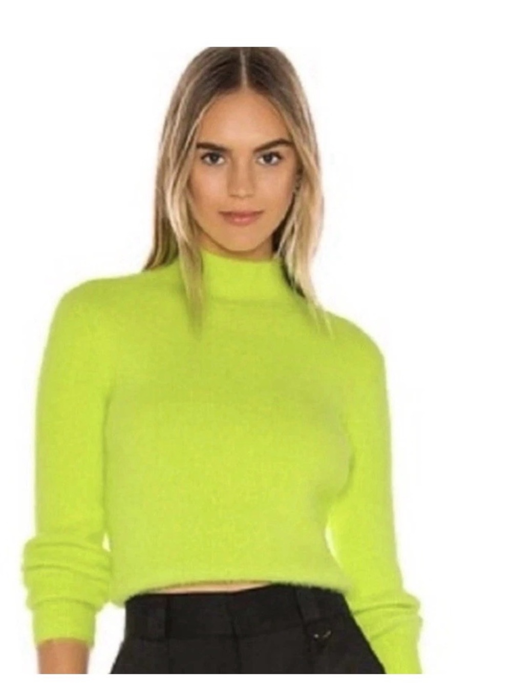 Neon Lime Mock Neck Cropped Sweater - Women’s medium